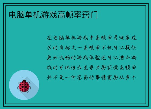 电脑单机游戏高帧率窍门